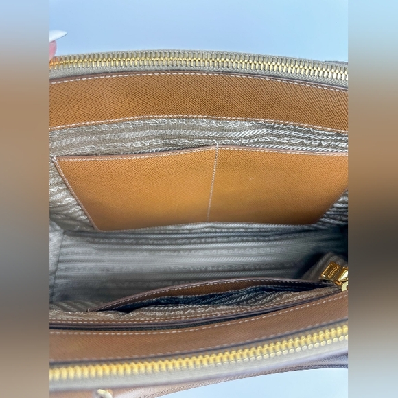 Prada Galleria Double Zip Tote Bag in Caramel Brown Saffiano Leather - Picture 10 of 16